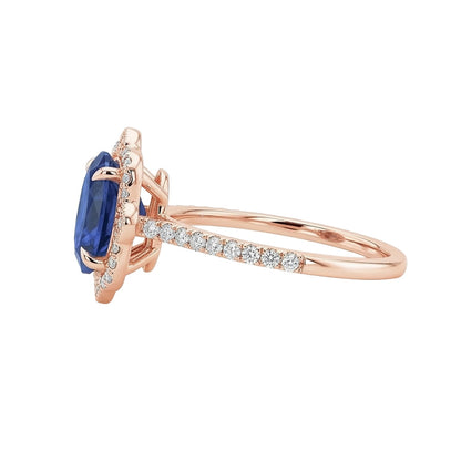 Antique Style Halo IGI CERTIFIED Diamond Ring Flower Style Blue Sapphire 6.20 Carats