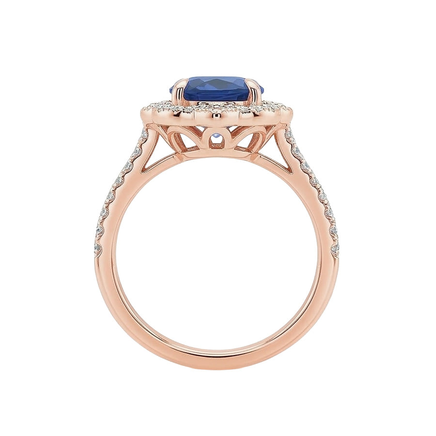 Antique Style Halo IGI CERTIFIED Diamond Ring Flower Style Blue Sapphire 6.20 Carats