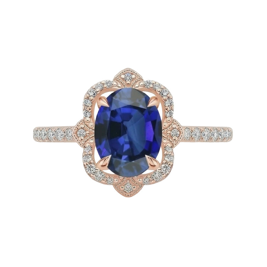 Antique Style Halo IGI CERTIFIED Diamond Ring Flower Style Blue Sapphire 6.20 Carats