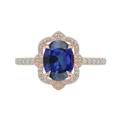 Antique Style Halo IGI CERTIFIED Diamond Ring Flower Style Blue Sapphire 6.20 Carats