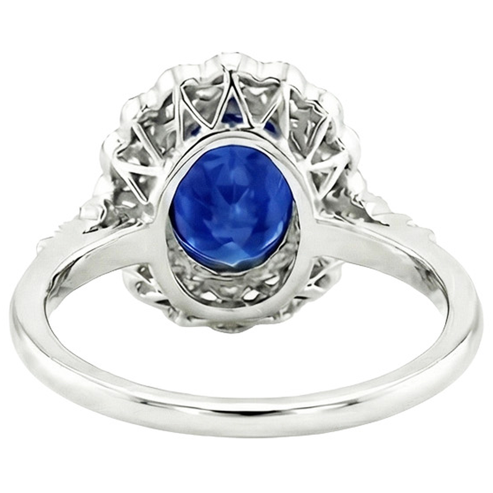 Antique Style Halo Ring Bezel Set Blue Sapphire With Natural Earth Mined Diamonds 4 Carats