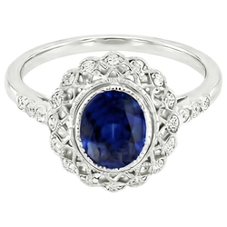 Antique Style Halo Ring Bezel Set Blue Sapphire With Natural Earth Mined Diamonds 4 Carats