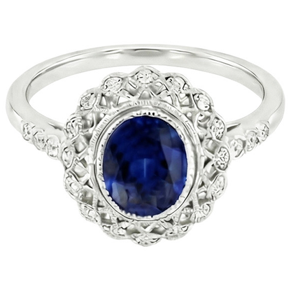 Antique Style Halo Ring Bezel Set Blue Sapphire With Natural Earth Mined Diamonds 4 Carats