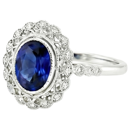 Antique Style Halo Ring Bezel Set Blue Sapphire With Natural Earth Mined Diamonds 4 Carats
