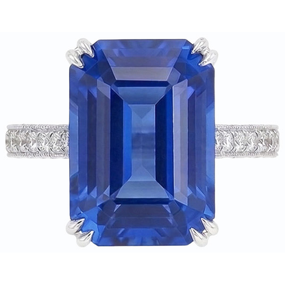 Antique Style IGI CERTIFIED Diamond Ring Emerald Blue Sapphire 8 Carats Pave Accents