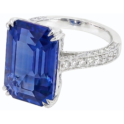 Antique Style IGI CERTIFIED Diamond Ring Emerald Blue Sapphire 8 Carats Pave Accents