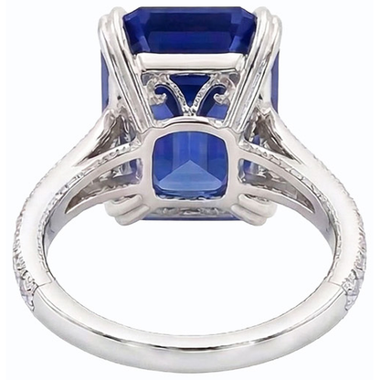 Antique Style IGI CERTIFIED Diamond Ring Emerald Blue Sapphire 8 Carats Pave Accents