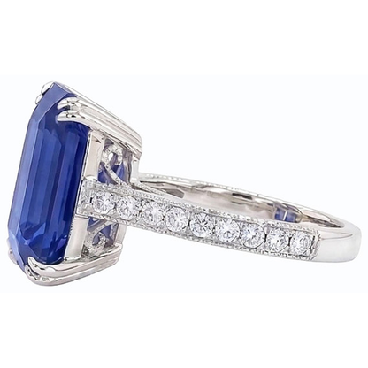 Antique Style IGI CERTIFIED Diamond Ring Emerald Blue Sapphire 8 Carats Pave Accents