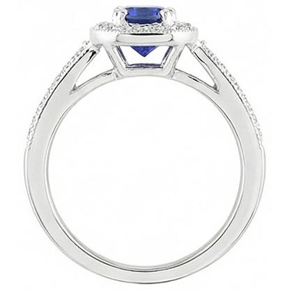 Antique Style Natural Earth Mined Diamond Halo Blue Sapphire Ring 3 Carats Milgrain Shank