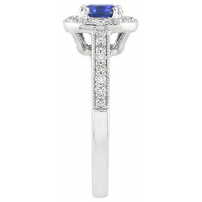 Antique Style Natural Earth Mined Diamond Halo Blue Sapphire Ring 3 Carats Milgrain Shank