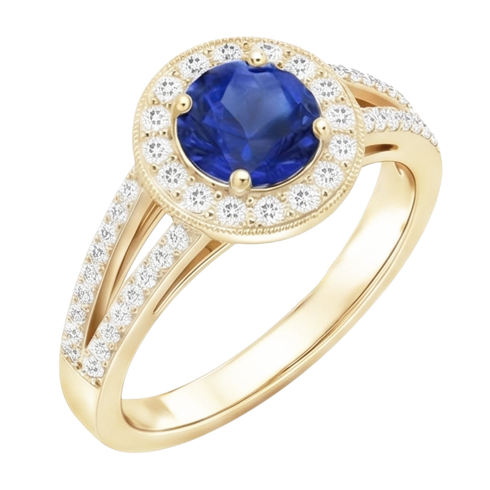 Antique Style Natural Earth Mined Diamond Halo Ring 3 Carats Round Blue Sapphire Jewelry
