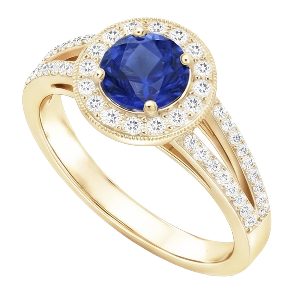 Antique Style Natural Earth Mined Diamond Halo Ring 3 Carats Round Blue Sapphire Jewelry