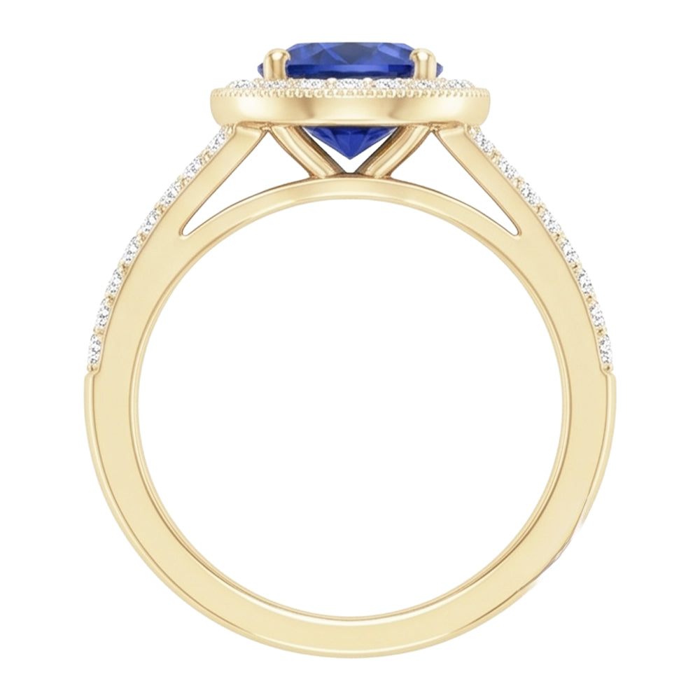 Antique Style Natural Earth Mined Diamond Halo Ring 3 Carats Round Blue Sapphire Jewelry