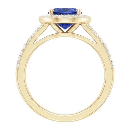 Antique Style Natural Earth Mined Diamond Halo Ring 3 Carats Round Blue Sapphire Jewelry