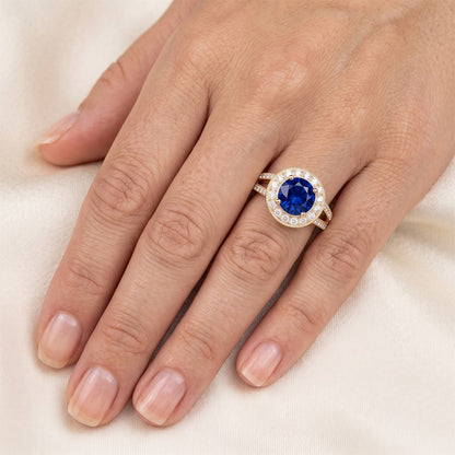 Antique Style Natural Earth Mined Diamond Halo Ring 3 Carats Round Blue Sapphire Jewelry
