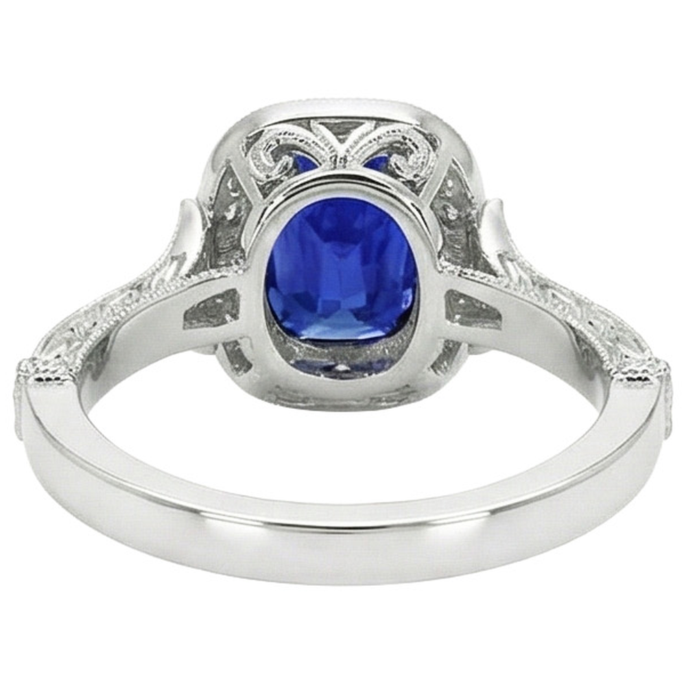 Antique Style Natural Earth Mined Diamond Ring Bezel Set Cushion Ceylon Sapphire 8 Carats