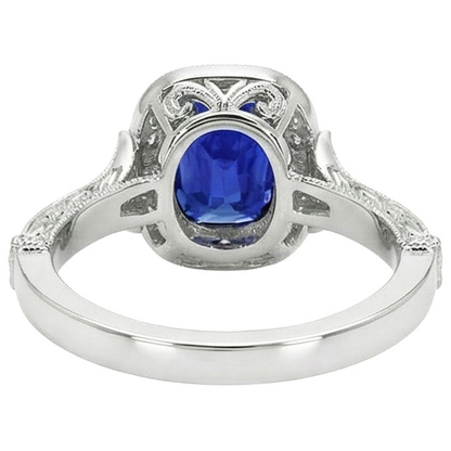 Antique Style Natural Earth Mined Diamond Ring Bezel Set Cushion Ceylon Sapphire 8 Carats