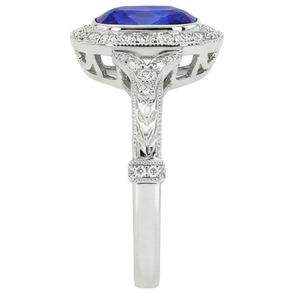 Antique Style Natural Earth Mined Diamond Ring Bezel Set Cushion Ceylon Sapphire 8 Carats