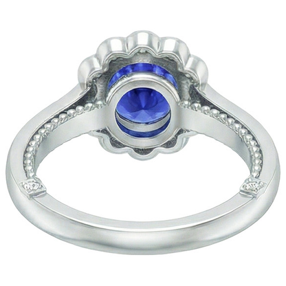 Antique Style Natural Earth Mined Diamond Ring Halo Flower Style Blue Sapphire 2.50 Carats