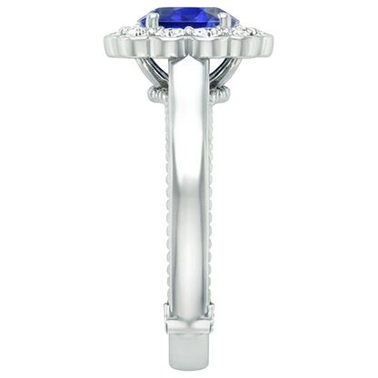 Antique Style Natural Earth Mined Diamond Ring Halo Flower Style Blue Sapphire 2.50 Carats