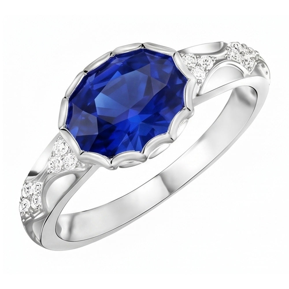 Antique Style Natural Earth Mined Diamond Ring Oval Ceylon Sapphire Stone Gold 3.75 Carats