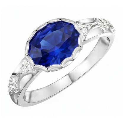 Antique Style Natural Earth Mined Diamond Ring Oval Ceylon Sapphire Stone Gold 3.75 Carats
