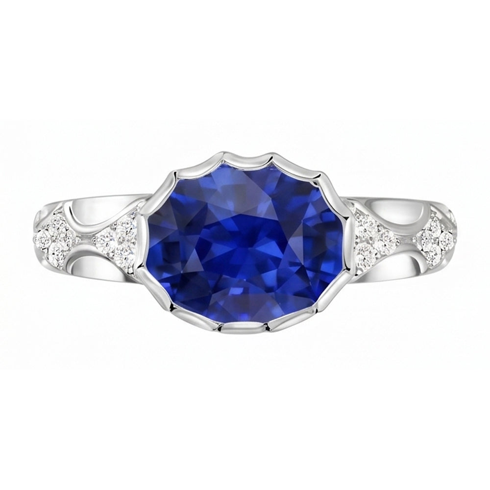 Antique Style Natural Earth Mined Diamond Ring Oval Ceylon Sapphire Stone Gold 3.75 Carats