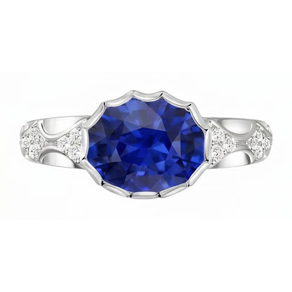 Antique Style Natural Earth Mined Diamond Ring Oval Ceylon Sapphire Stone Gold 3.75 Carats