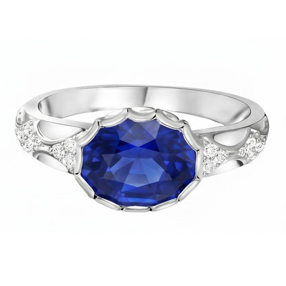 Antique Style Natural Earth Mined Diamond Ring Oval Ceylon Sapphire Stone Gold 3.75 Carats