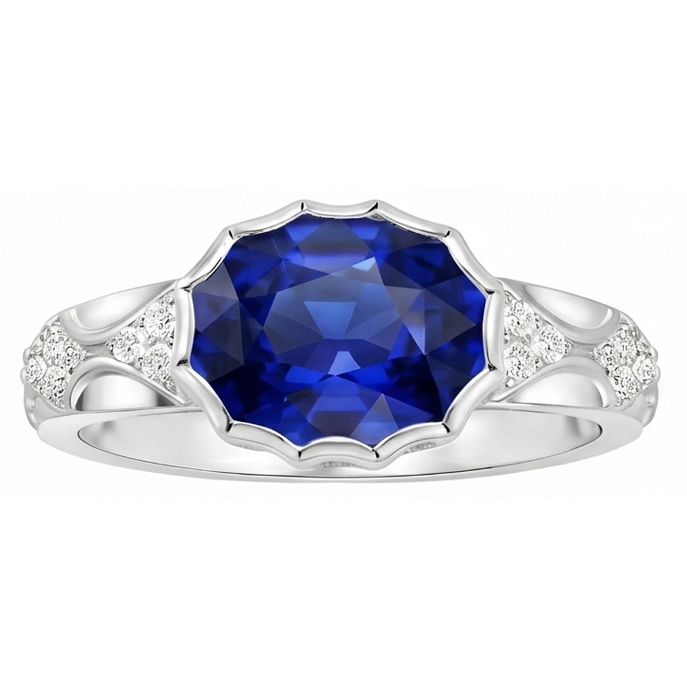 Antique Style Natural Earth Mined Diamond Ring Oval Ceylon Sapphire Stone Gold 3.75 Carats