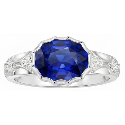 Antique Style Natural Earth Mined Diamond Ring Oval Ceylon Sapphire Stone Gold 3.75 Carats