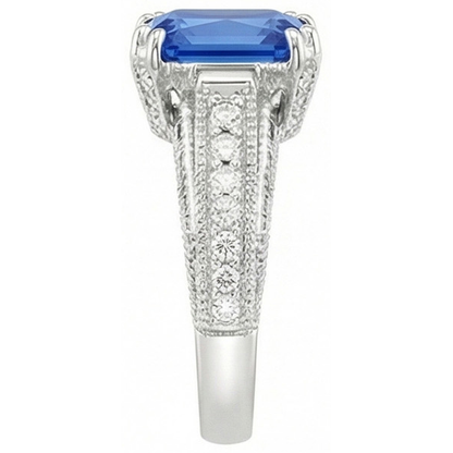Antique Style Natural Earth Mined Diamond Sapphire Engagement Ring 4 Carats Double Prong
