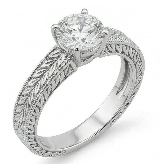 Antique Style Natural Earth Mined Diamond Solitaire 2.50 Carat Wedding Ring 14K White Gold