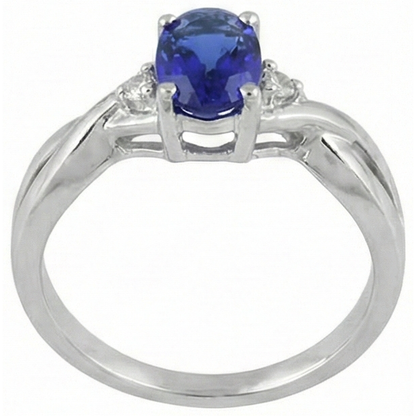 Antique Style Oval Tanzanite And Round Natural Earth Mined Diamonds 1.60 Carats Ring