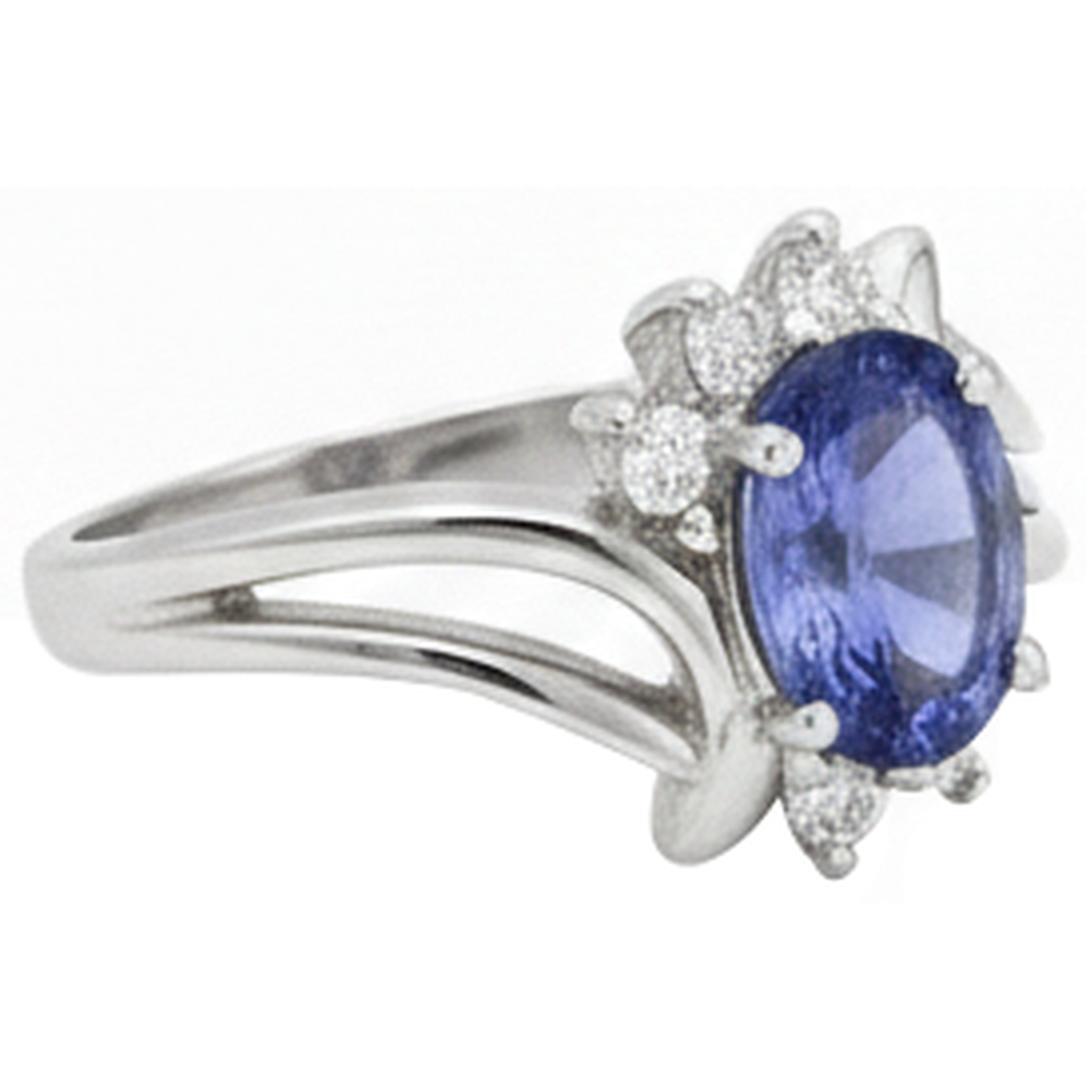 Antique Style Oval Tanzanite Natural Earth Mined Diamonds 2.05 Carats Ring White Gold