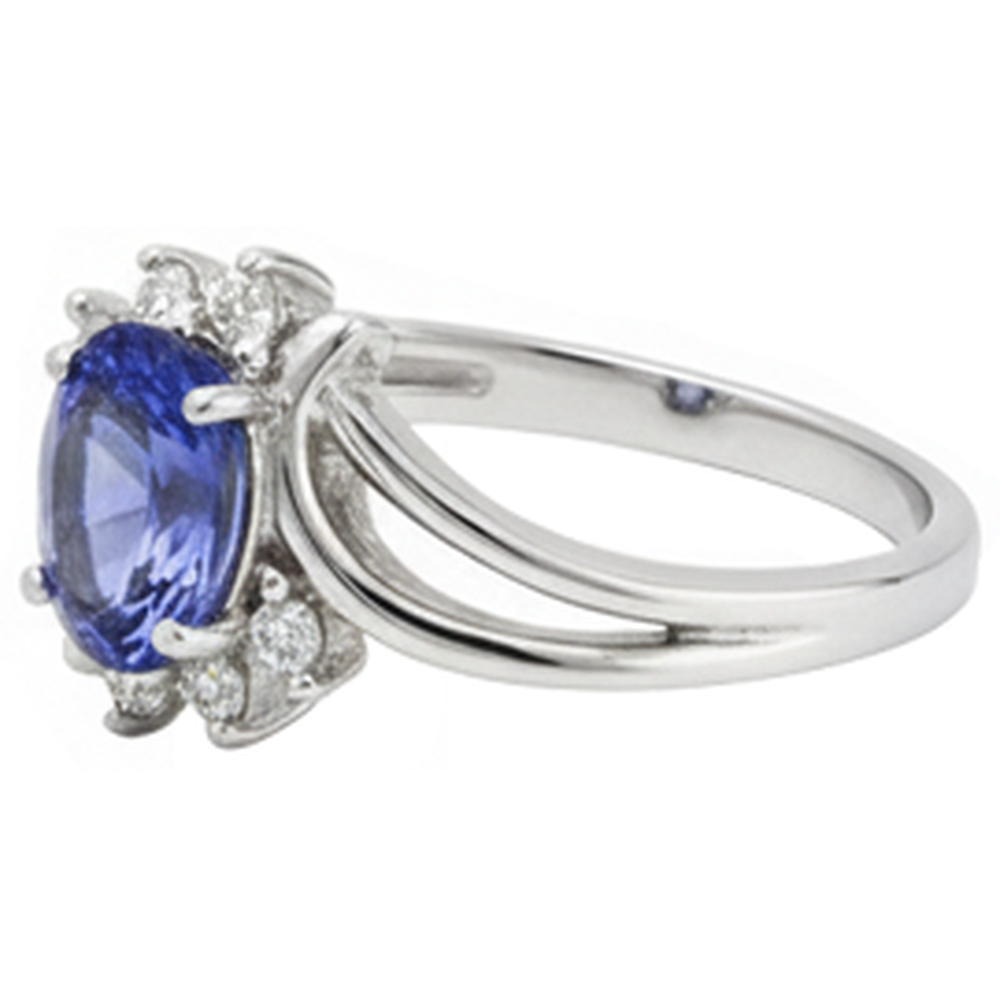 Antique Style Oval Tanzanite Natural Earth Mined Diamonds 2.05 Carats Ring White Gold