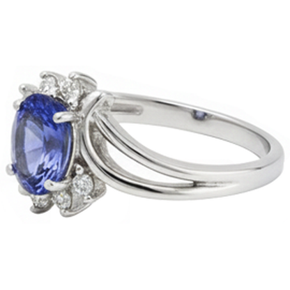 Antique Style Oval Tanzanite Natural Earth Mined Diamonds 2.05 Carats Ring White Gold