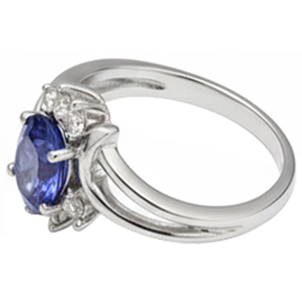 Antique Style Oval Tanzanite Natural Earth Mined Diamonds 2.05 Carats Ring White Gold