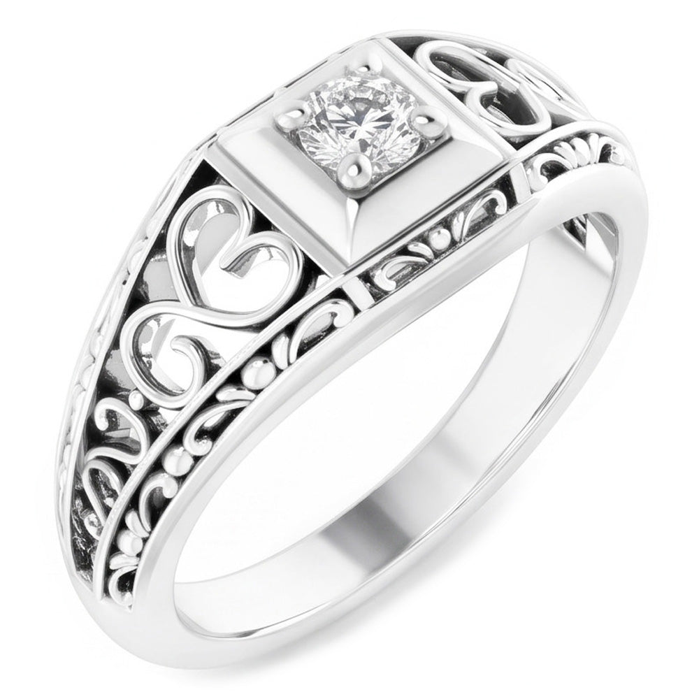 Antique Style Round Old Mine Real Diamond White Gold Ring 1 Carat