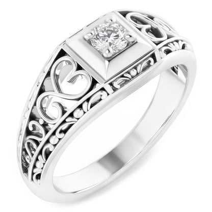 Antique Style Round Old Mine Real Diamond White Gold Ring 1 Carat