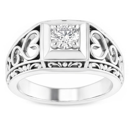 Antique Style Round Old Mine Real Diamond White Gold Ring 1 Carat