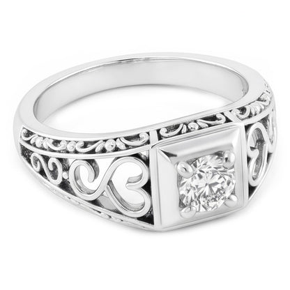 Antique Style Round Old Mine Real Diamond White Gold Ring 1 Carat