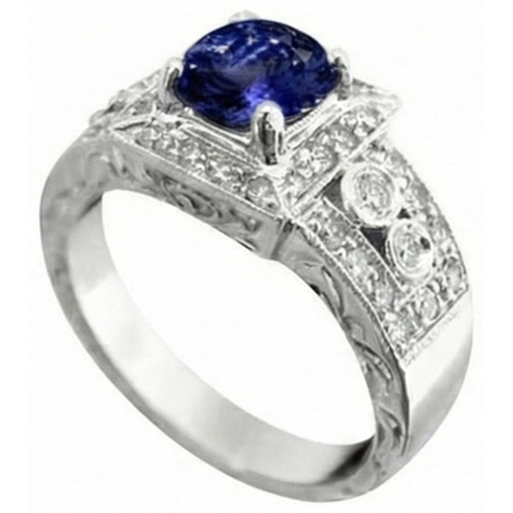 natural round tanzanite 2.75ct ring close up detail