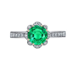 Natural Real ( Not Lab Grown ) Antique Look Green Emerald GIA Engagement Ring Flower Style