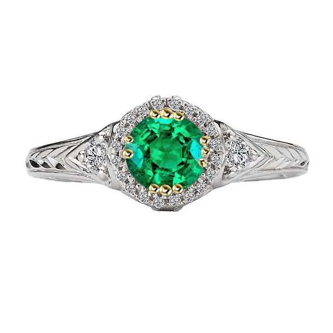 Antique Style Green Emerald Ring Designer Women’s Jewelry