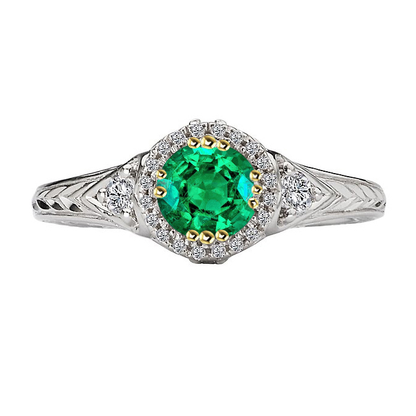 Antique Style Green Emerald Ring Designer Women’s Jewelry