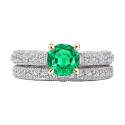 Natural Emerald Ring 2ct - Two Tone 14K Gold
