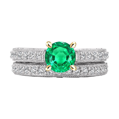 natural round emerald 2ct ring front view