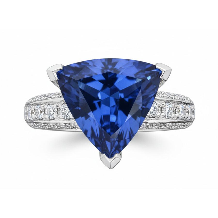 Antique Style Natural Earth Mined Diamond Gemstone Ring Trillion Cut Sapphire 4.50 Carats