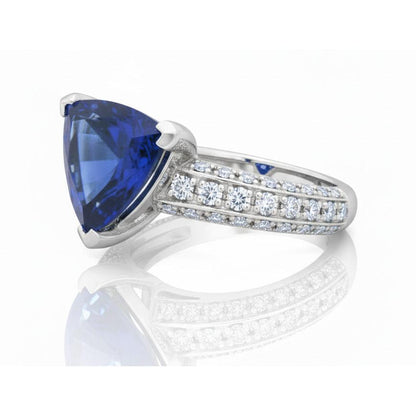 Antique Style Natural Earth Mined Diamond Gemstone Ring Trillion Cut Sapphire 4.50 Carats
